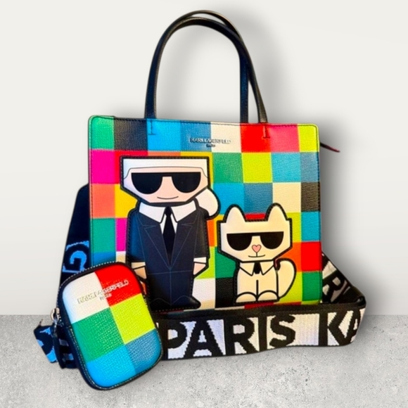 Karl Lagerfeld Handbags - Karl Lagerfeld Paris Multicolor Checkered Tote/Crossbody With Matching NWT❗️